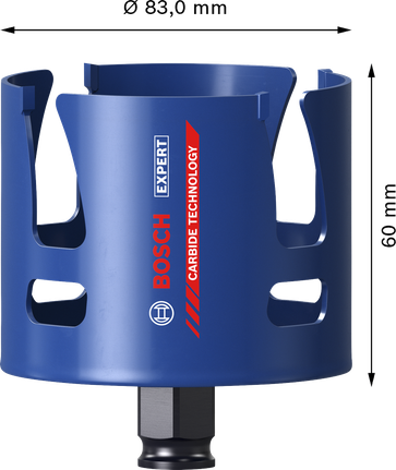 „Bosch EXPERT“ statybinių medžiagų 83 mm skylių pjūklas.